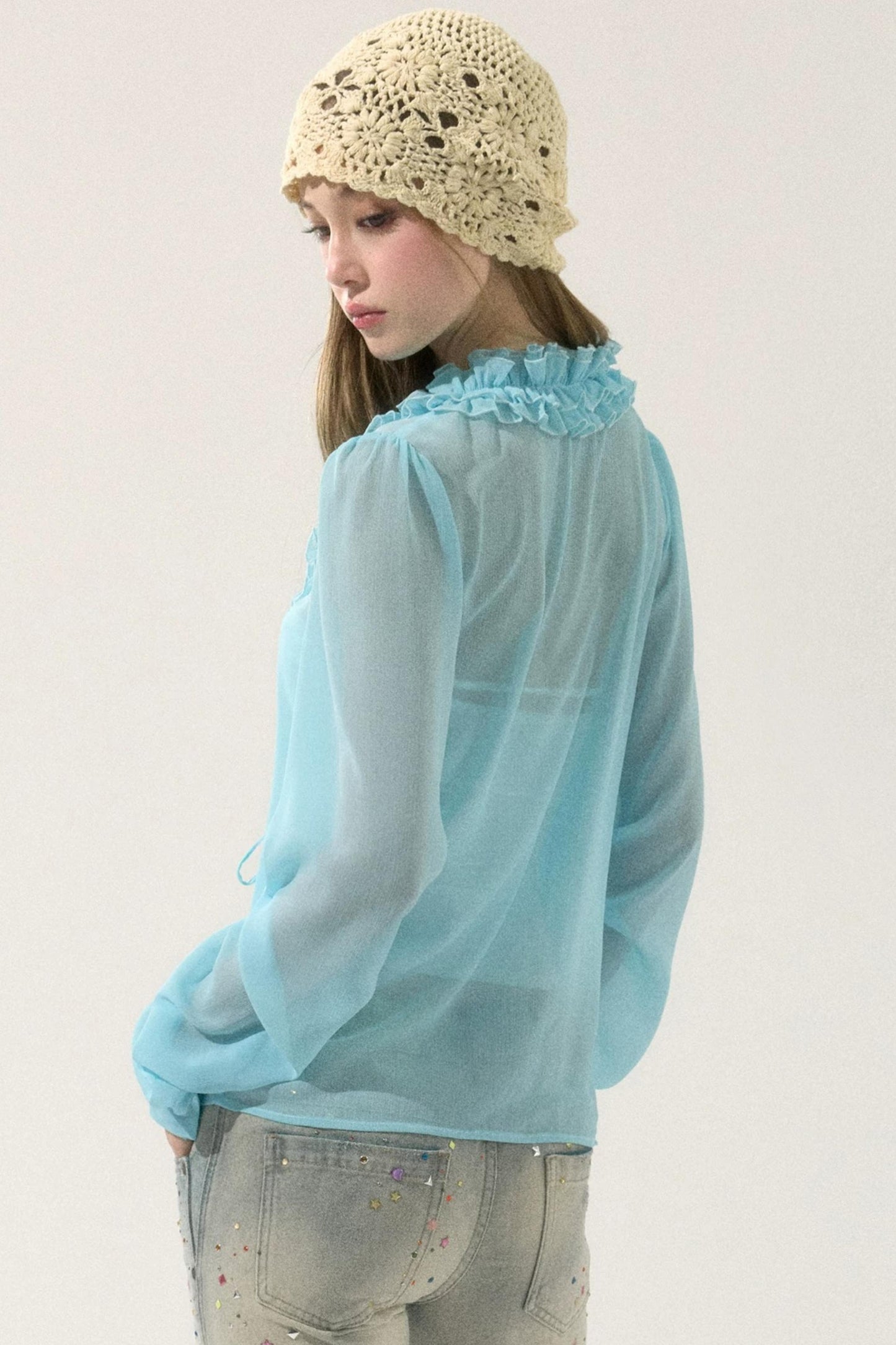Chiffon Lace-Up Cardigan Shirt