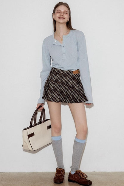 Henry Collar Design Loose Sequin T-shirt