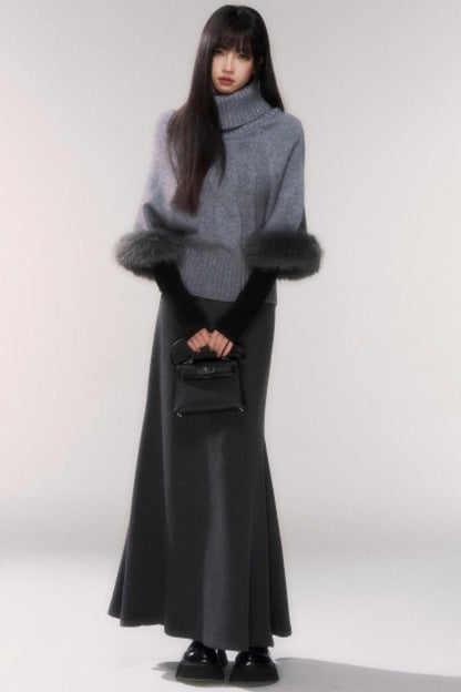 Gray Turtleneck Batwing Sweater