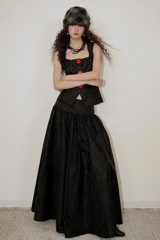 Black Elegance Vest & Skirt Set-Up