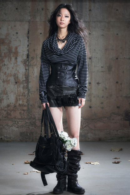 Vintage Leather Knitted Slim Top