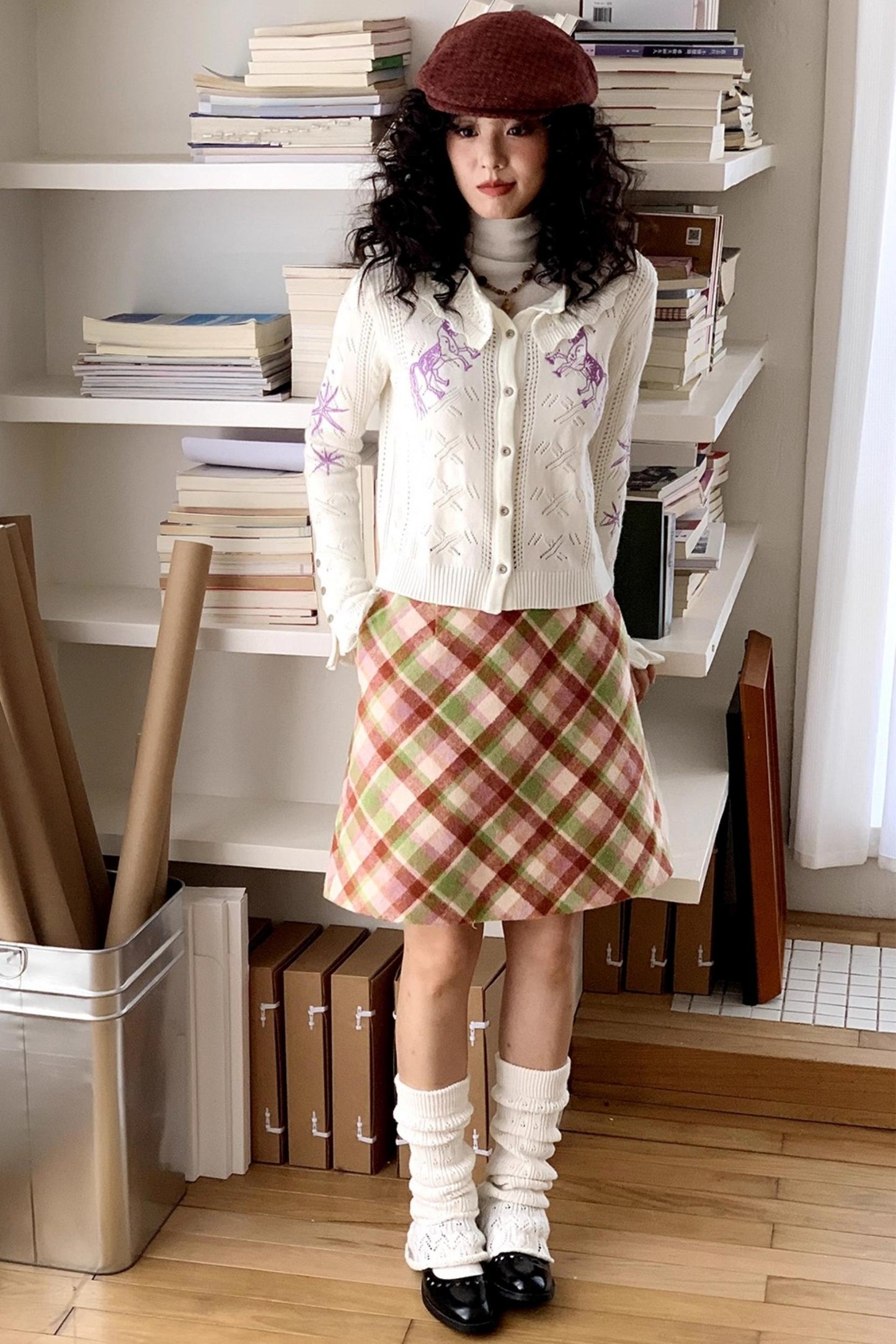 Preppy Woolen Plaid A-Line Skirt