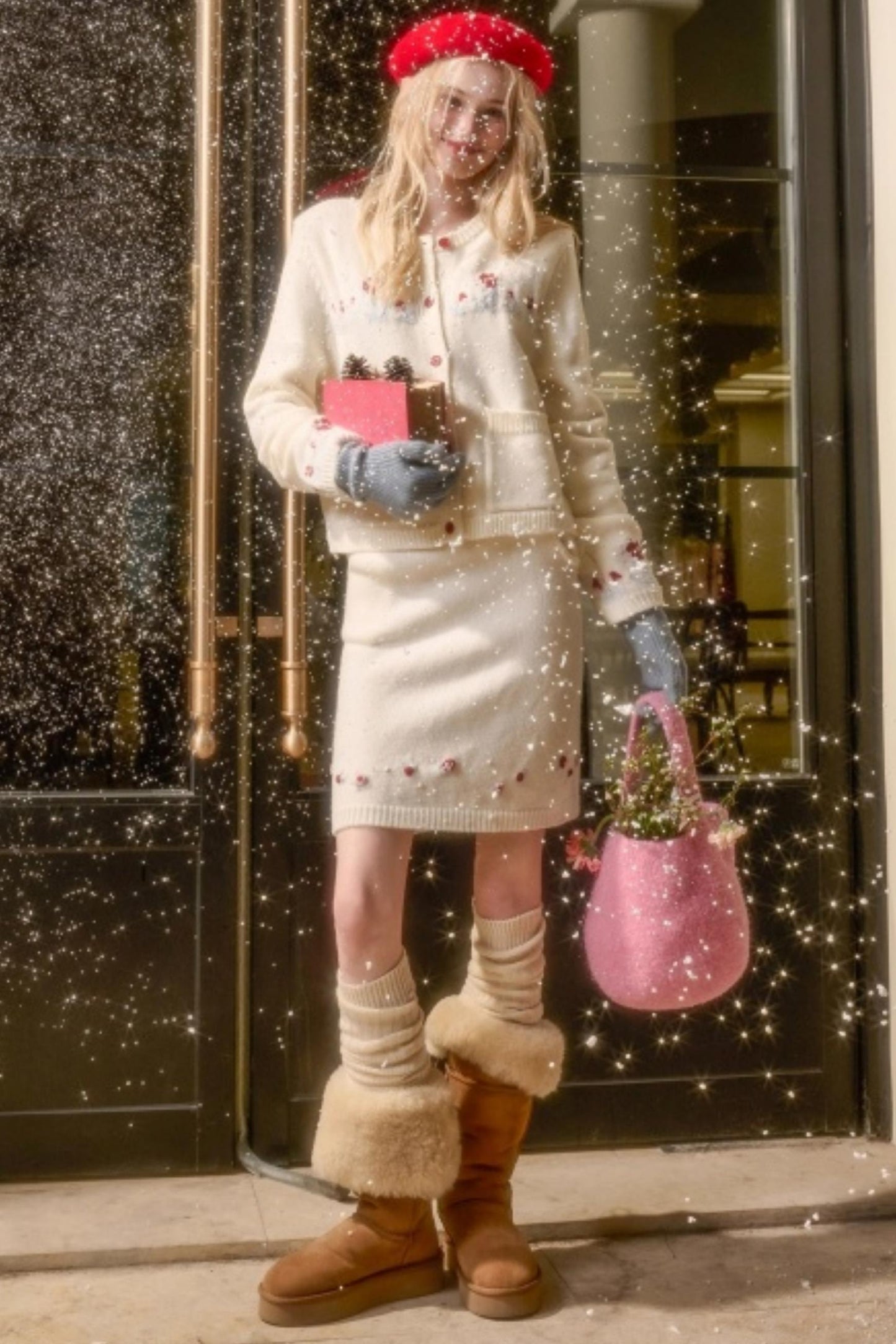 Snow Berry Wool Sweater Skirt Set-Up