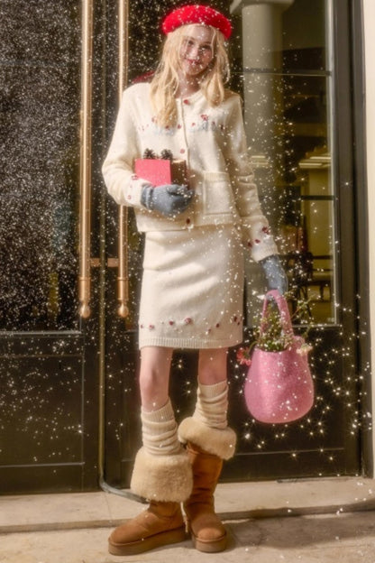 Snow Berry Wool Sweater Skirt Set-Up