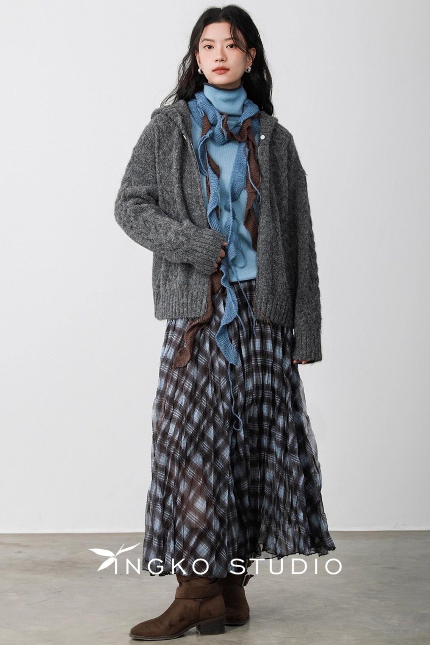 Blue Plaid Gauze Skirt