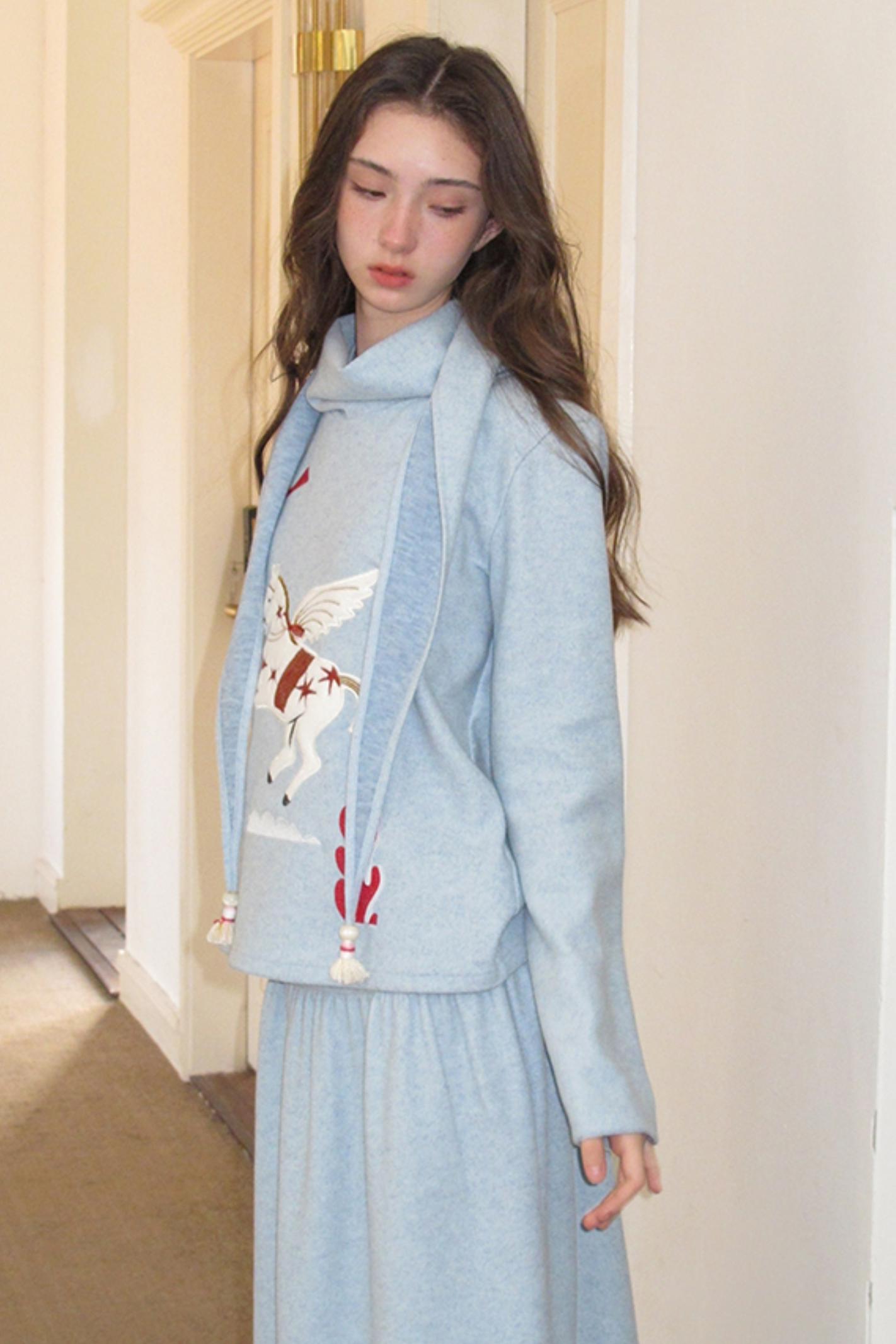 Three-Dimensional Pony Knit Top & Skirt Set