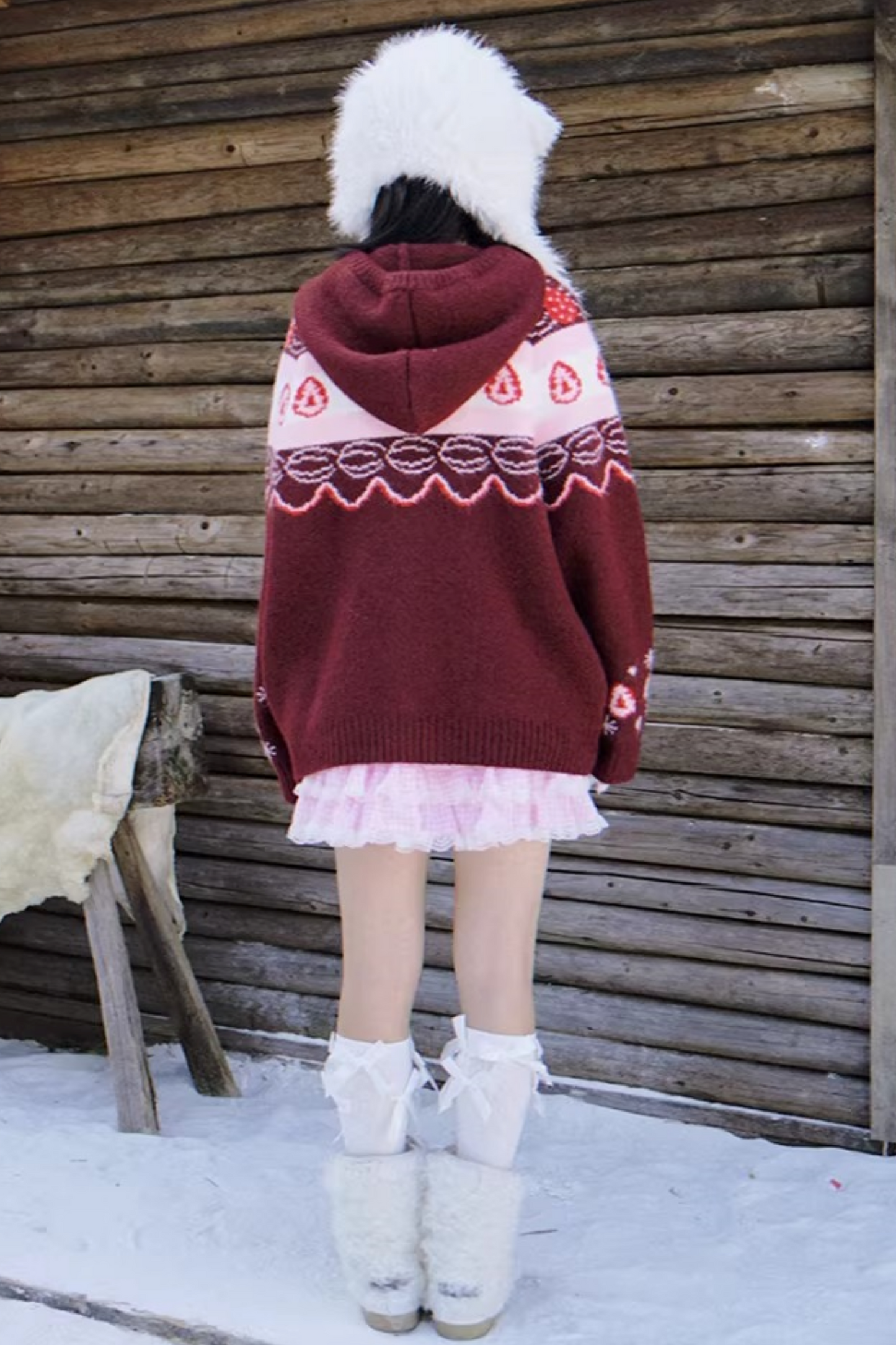 Fair Isle Strickjacke mit Erdbeermuster