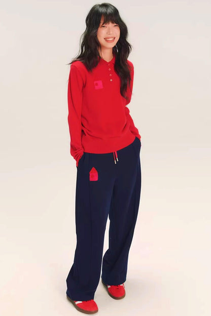 Color-Blocking Embroidery Sweatpants