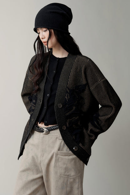 Retro Jacquard Knit Sweater Jacket