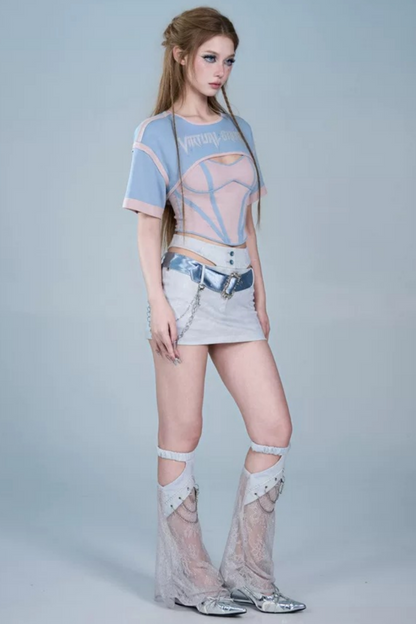 Y2K Rhinestone Lace Chain Leg Warmers