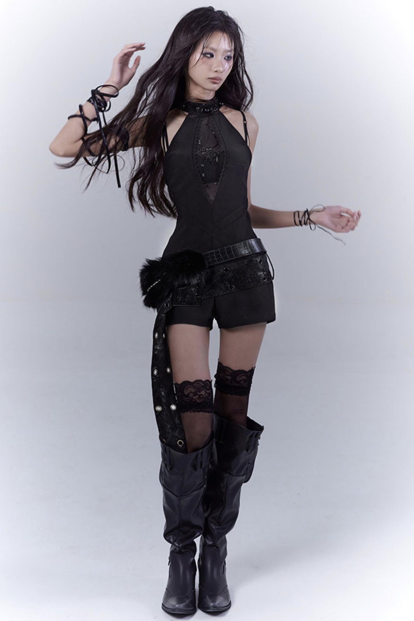 Black Pearl Bodiless Rhinestone Jumpsuit Set-Up