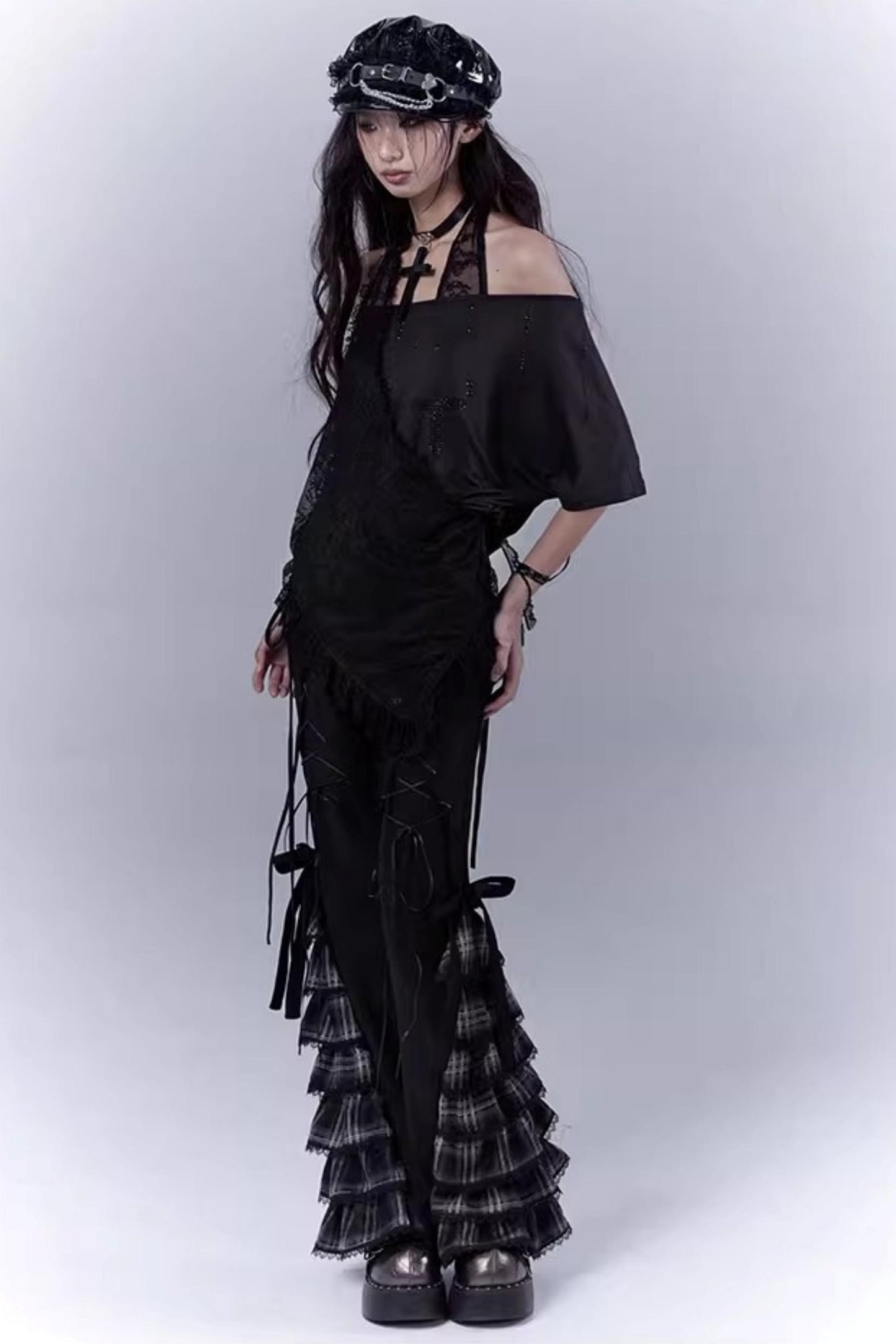 Black Lace-Trimmed Tee