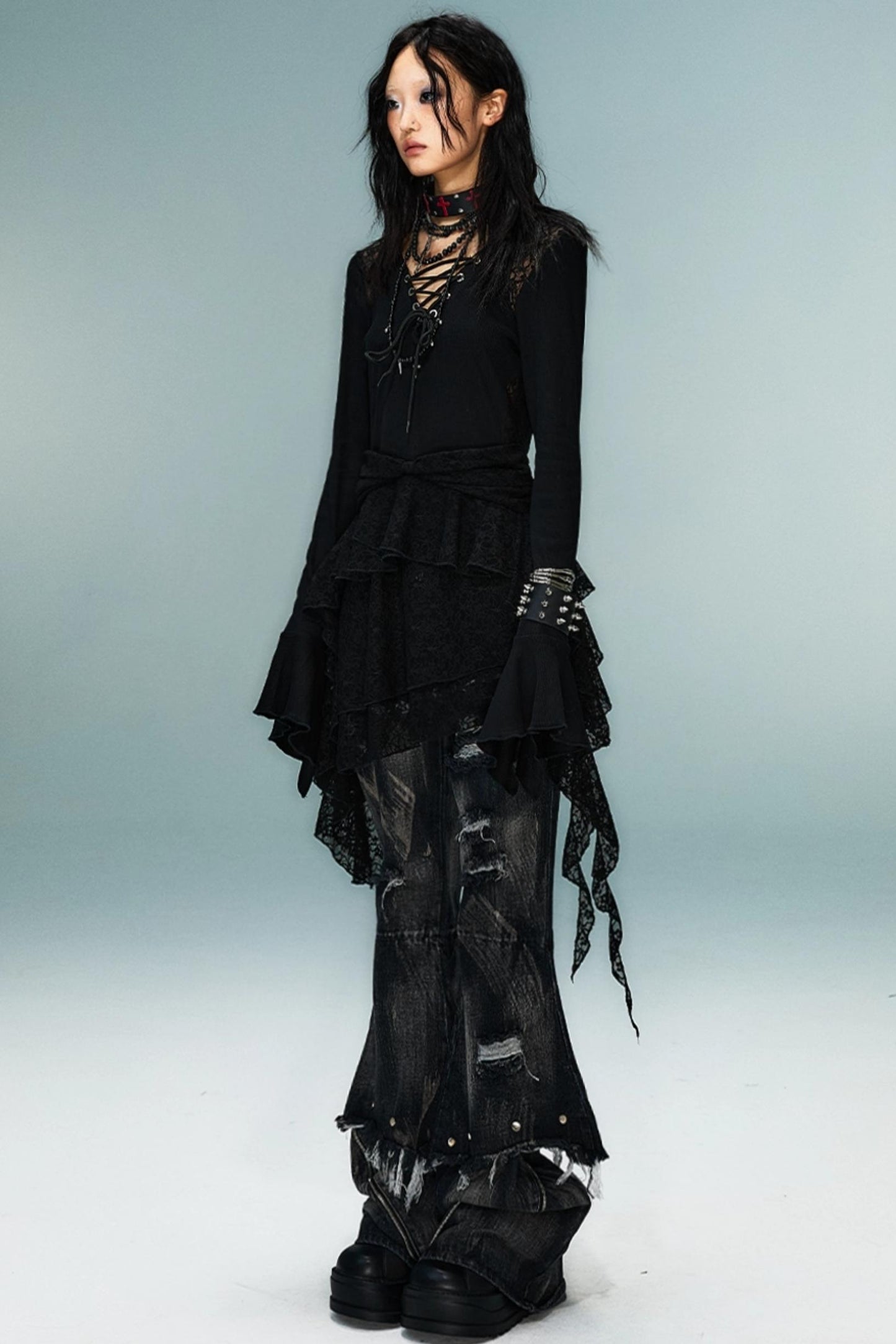 Dark Punk Goth Skinny Ruffle Dress