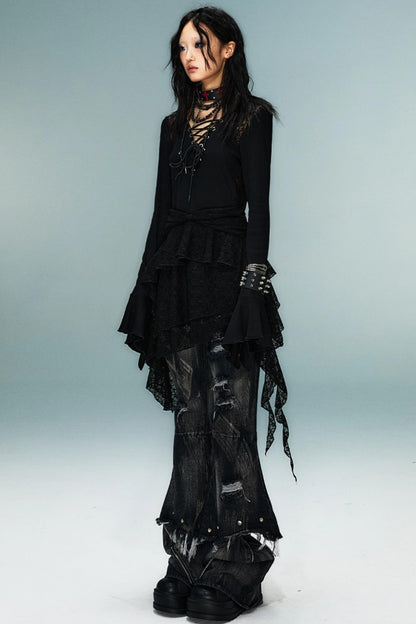Dark Punk Goth Skinny Ruffle Dress