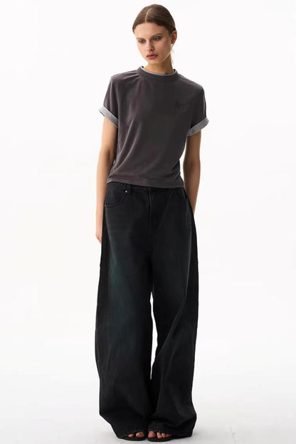Washed Blue Wide-Leg Denim Pants