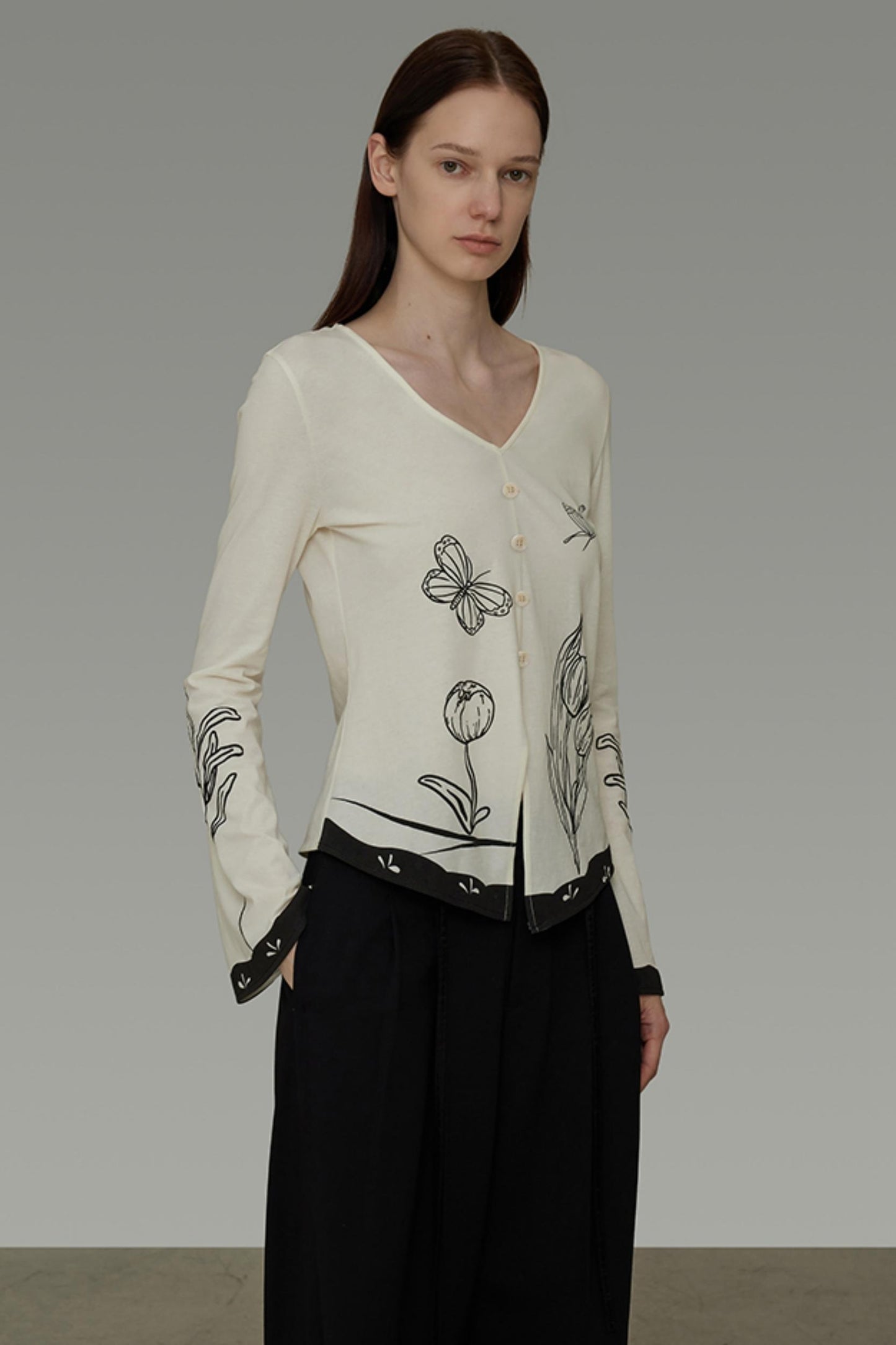 New Artistic Print V-Neck Knitwear