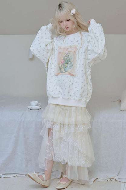 Beige Lace Patchwork Chiffon Skirt