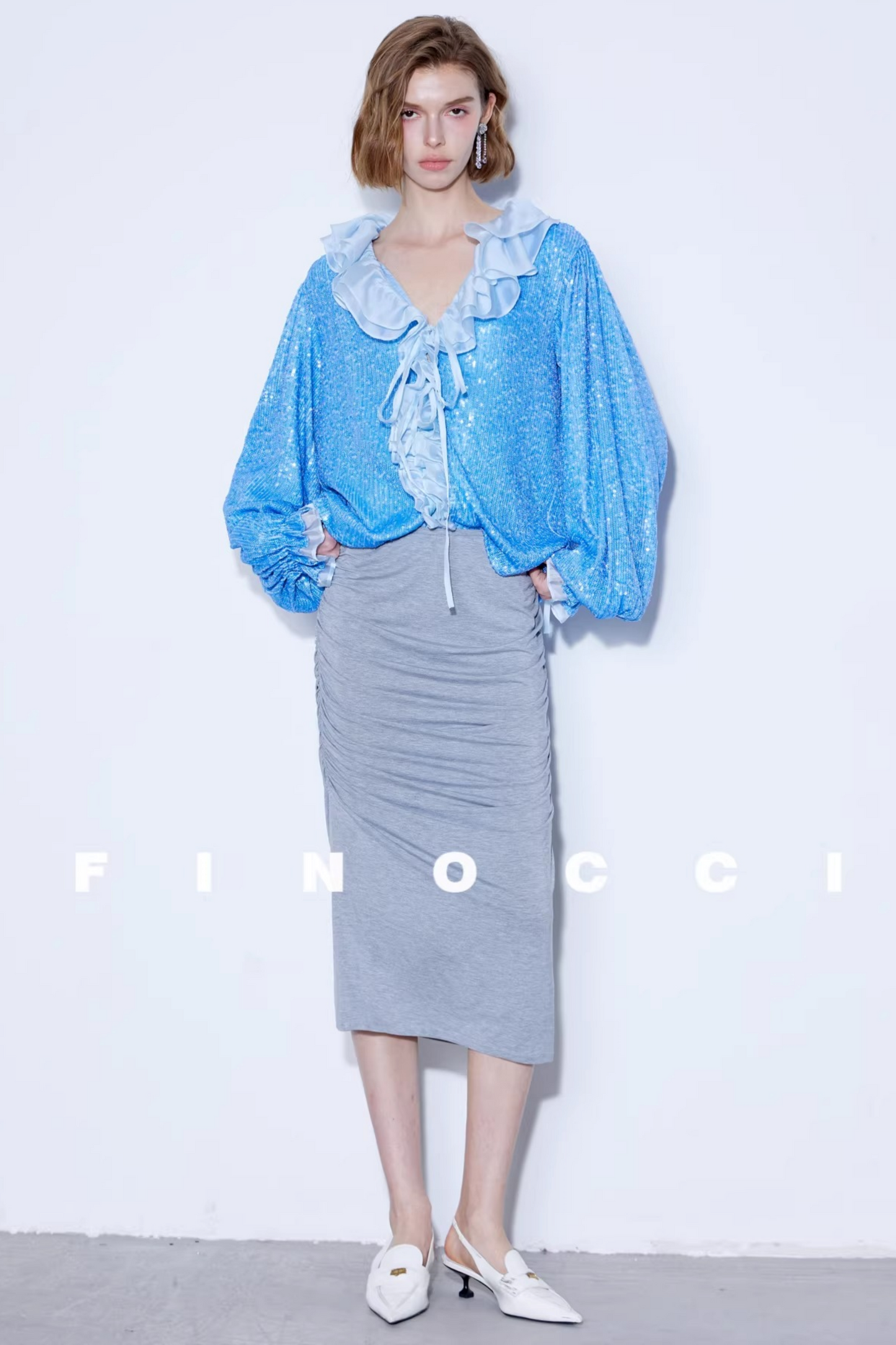 Silk Sequin Ruffle Blouse
