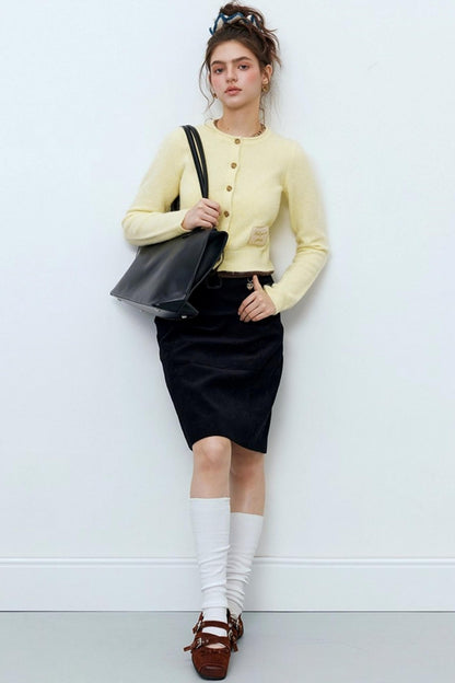 Monogram Patch Crew Neck Fleece Cardigan