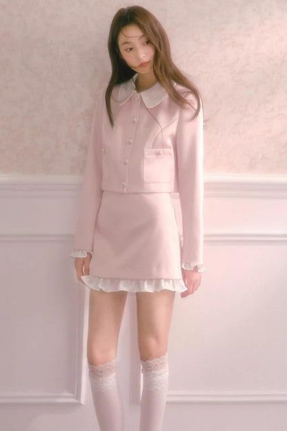 Autumn Collar Short Suit Skirt Set-Up