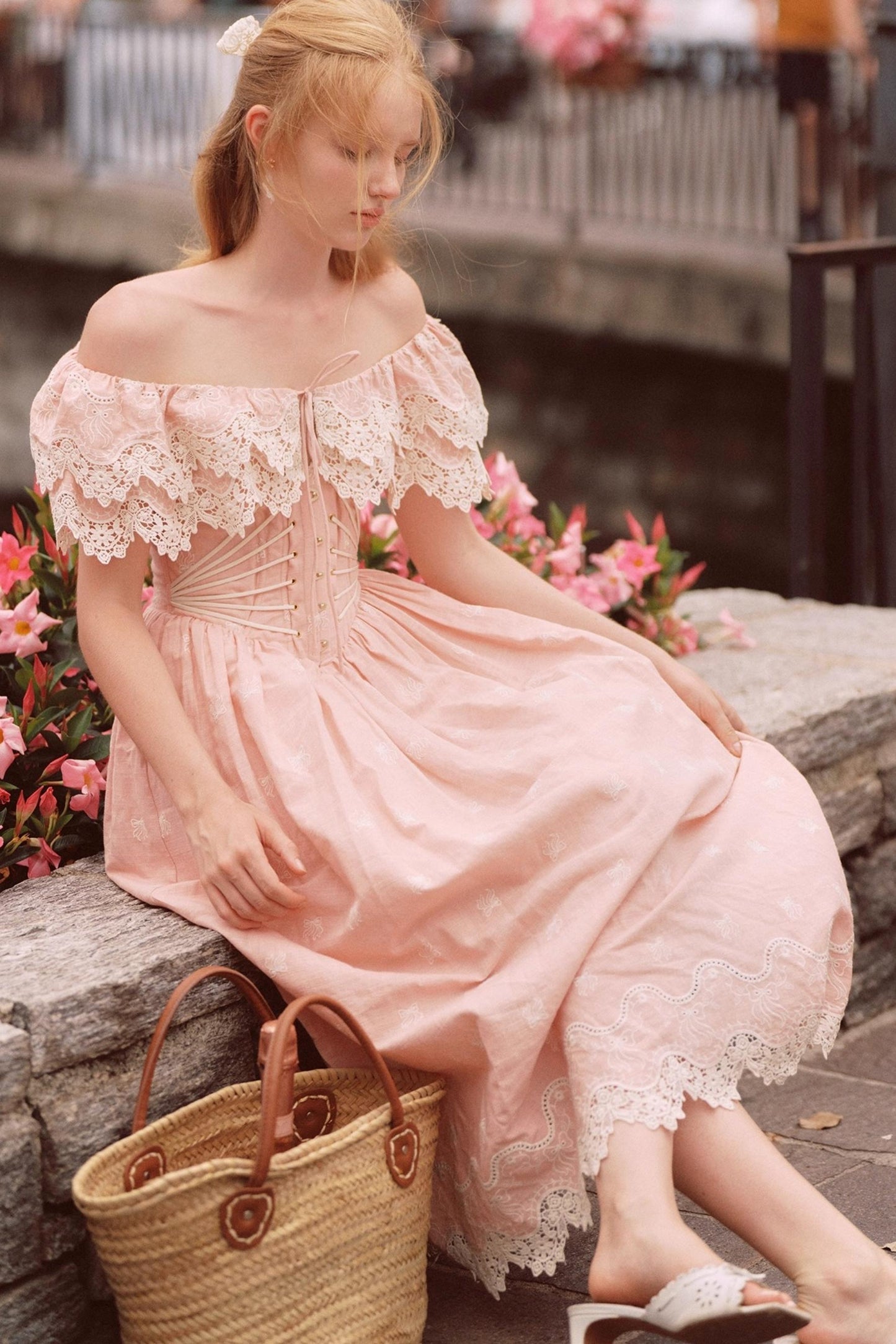 French Herringbone One-Shoulder Dress