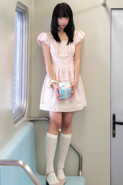 Pink Lace Spliced Dress