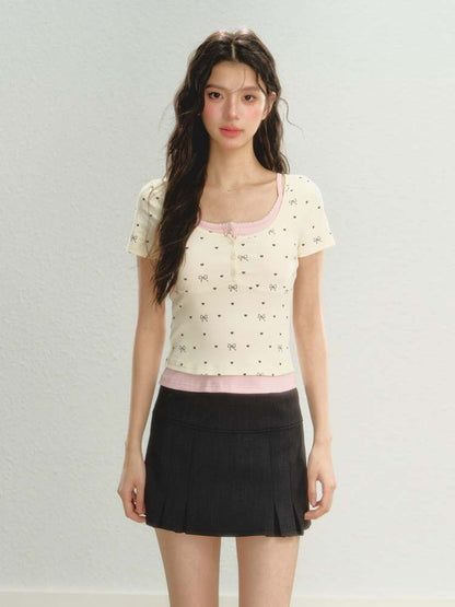 Ribbon Pattern Short Sleeve T-Shirt