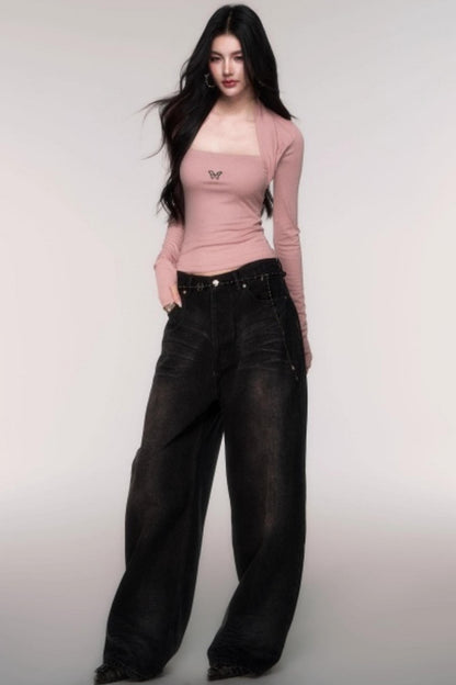 Washed High-Waisted Wide-Leg Jeans