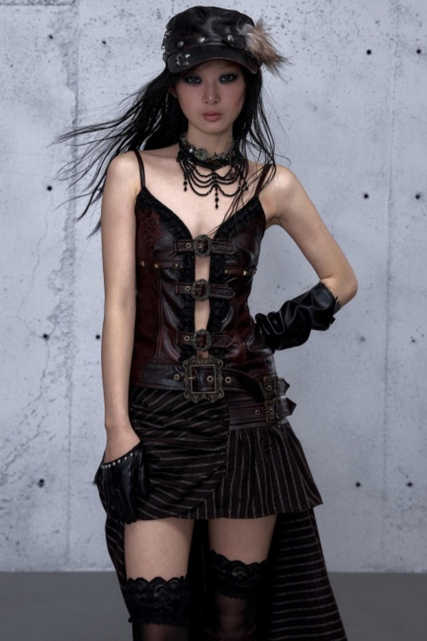 Embroidered Lace Leather Camisole