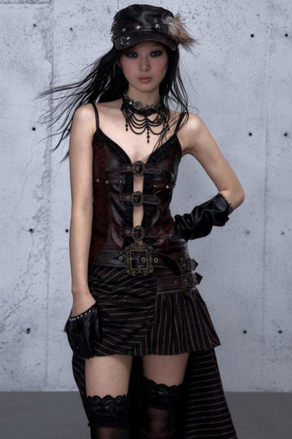 Embroidered Lace Leather Camisole