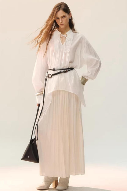 White Fluff Pleated Shirt