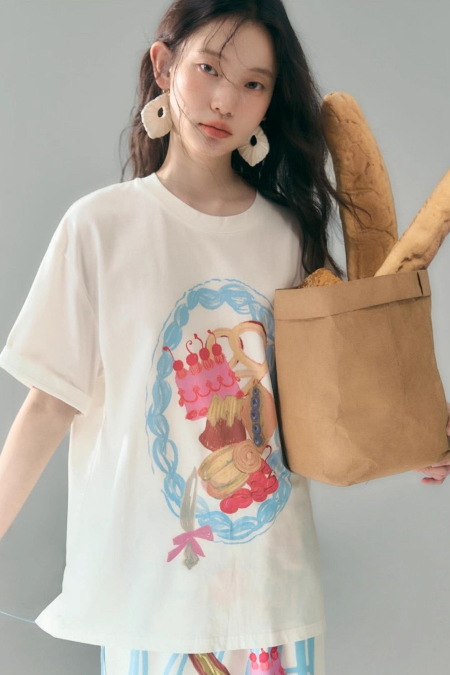 Hand-Painted Crewneck Cotton T-Shirt