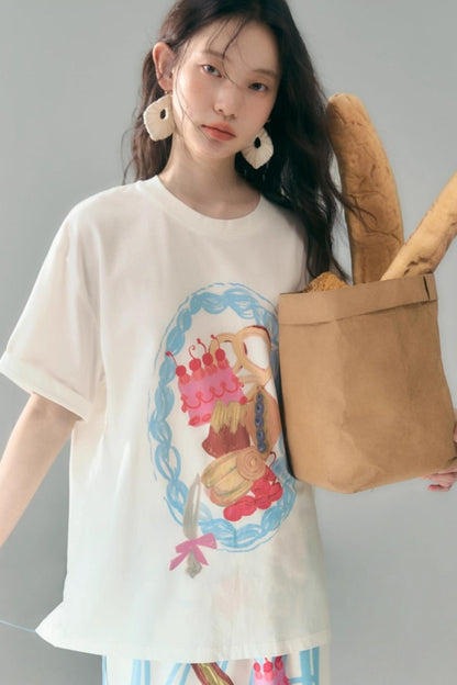 Hand-Painted Crewneck Cotton T-Shirt