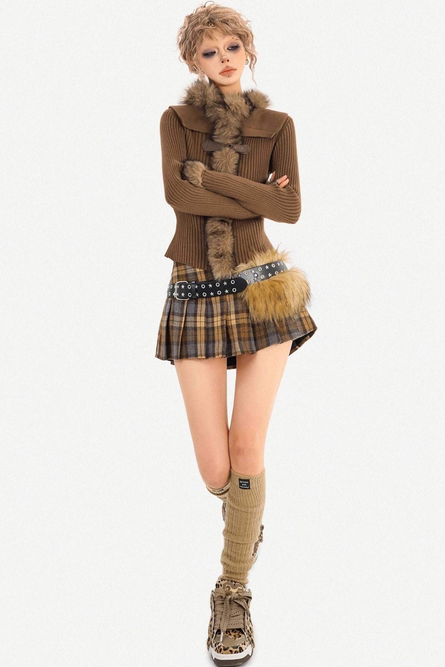 Retro Fur Collar Knit Sweater