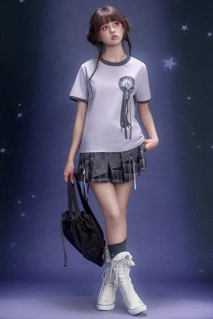 Gray Plaid Patchwork Pumpkin Skirt