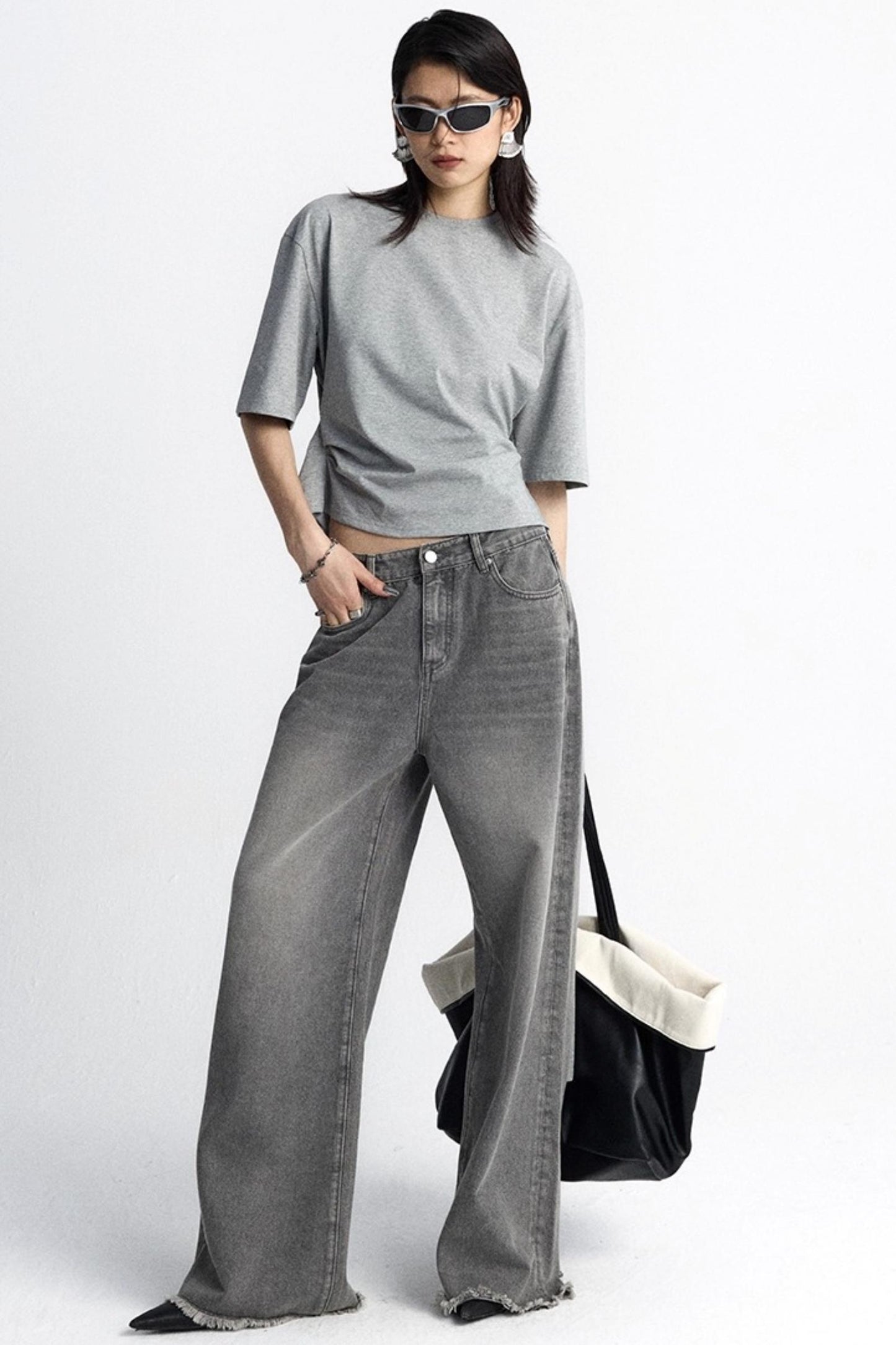 Pinch-Pleated Cut-Out Short Sleeve Summer Top