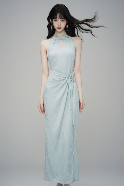 Elegant Sleeveless Jacquard Maxi Dress