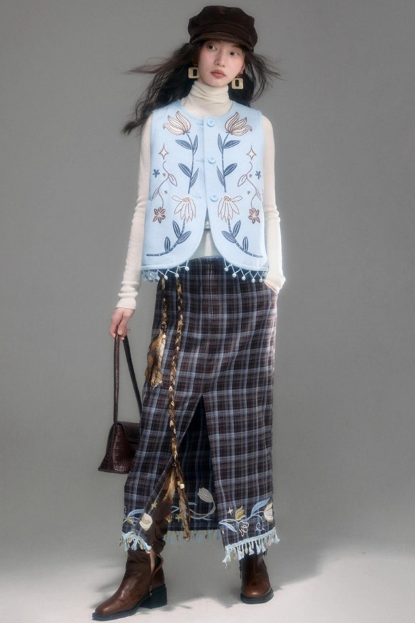 Floral Vintage Front Slit Skirt