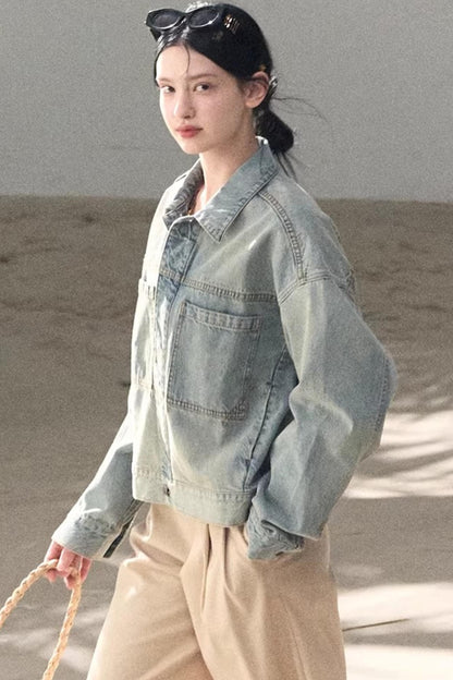 Hazy Sea Retro Denim Jacket