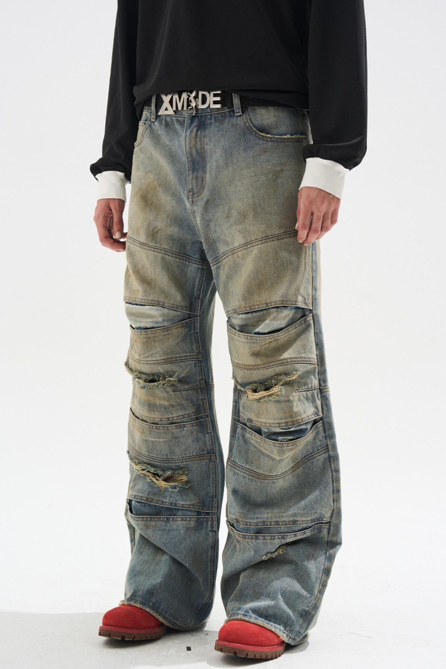 Layered Split Dirty Jeans