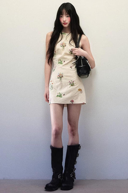 Summer Backless Embroidered Floral Dress