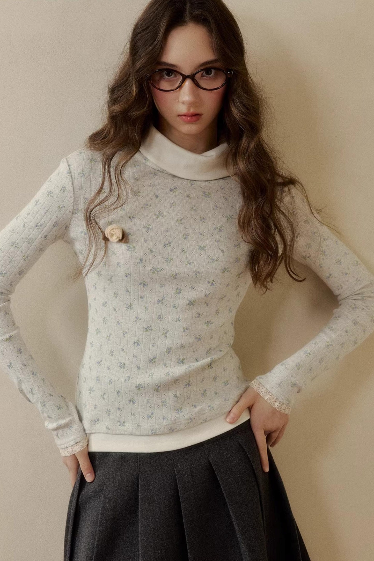 Floral Knit Long-Sleeve Top