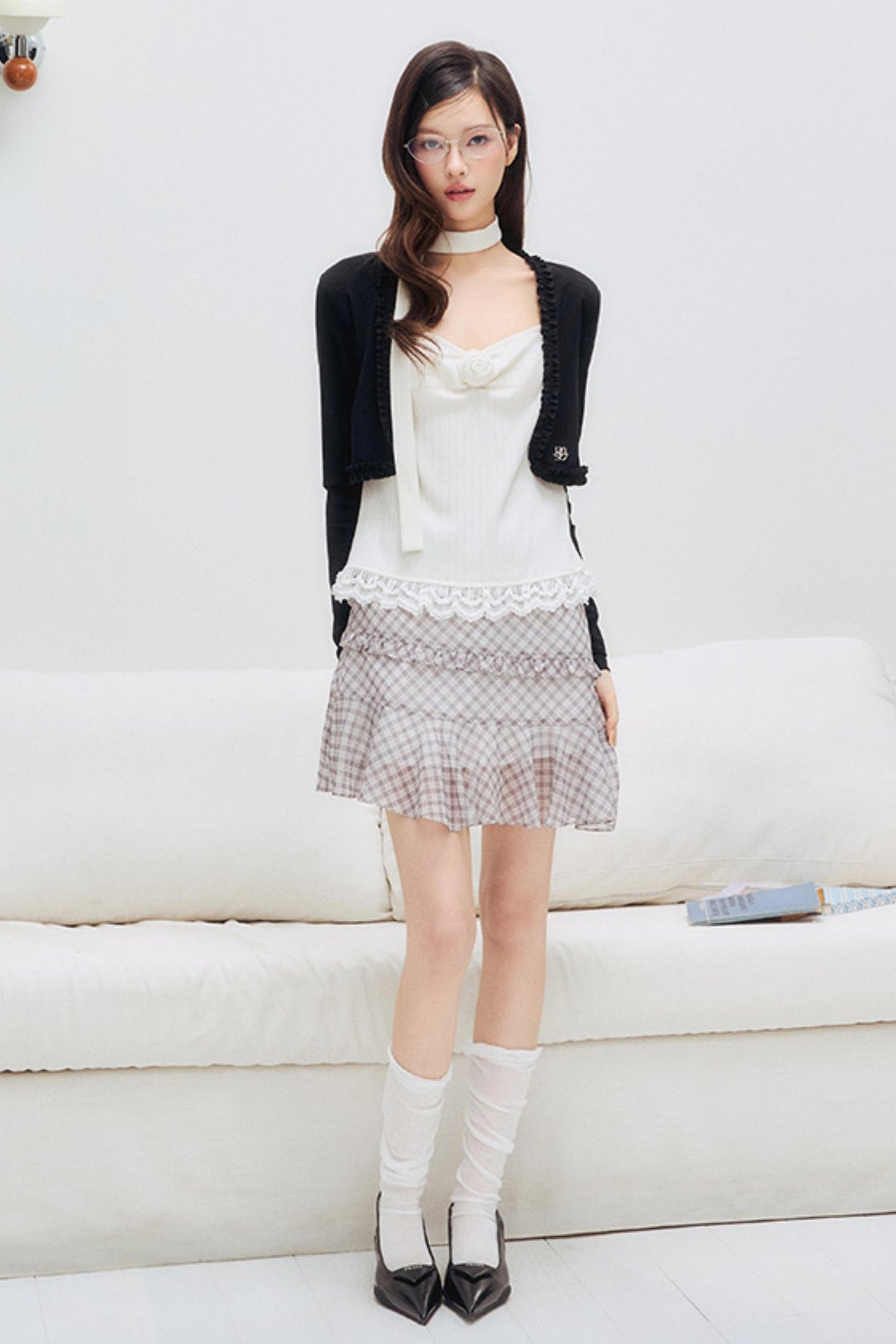 Black Drawstring Lace Cardigan