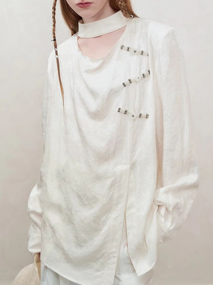 Lazy Loose Draped Jacquard Shirt