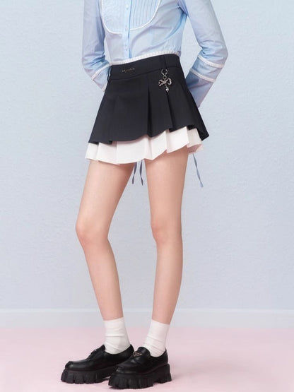 Irregular woven pleated skirt