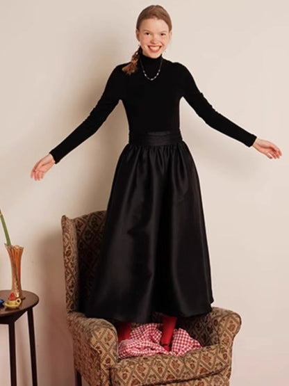 Knit Patchwork Satin Cocktail Black Maxi Dress