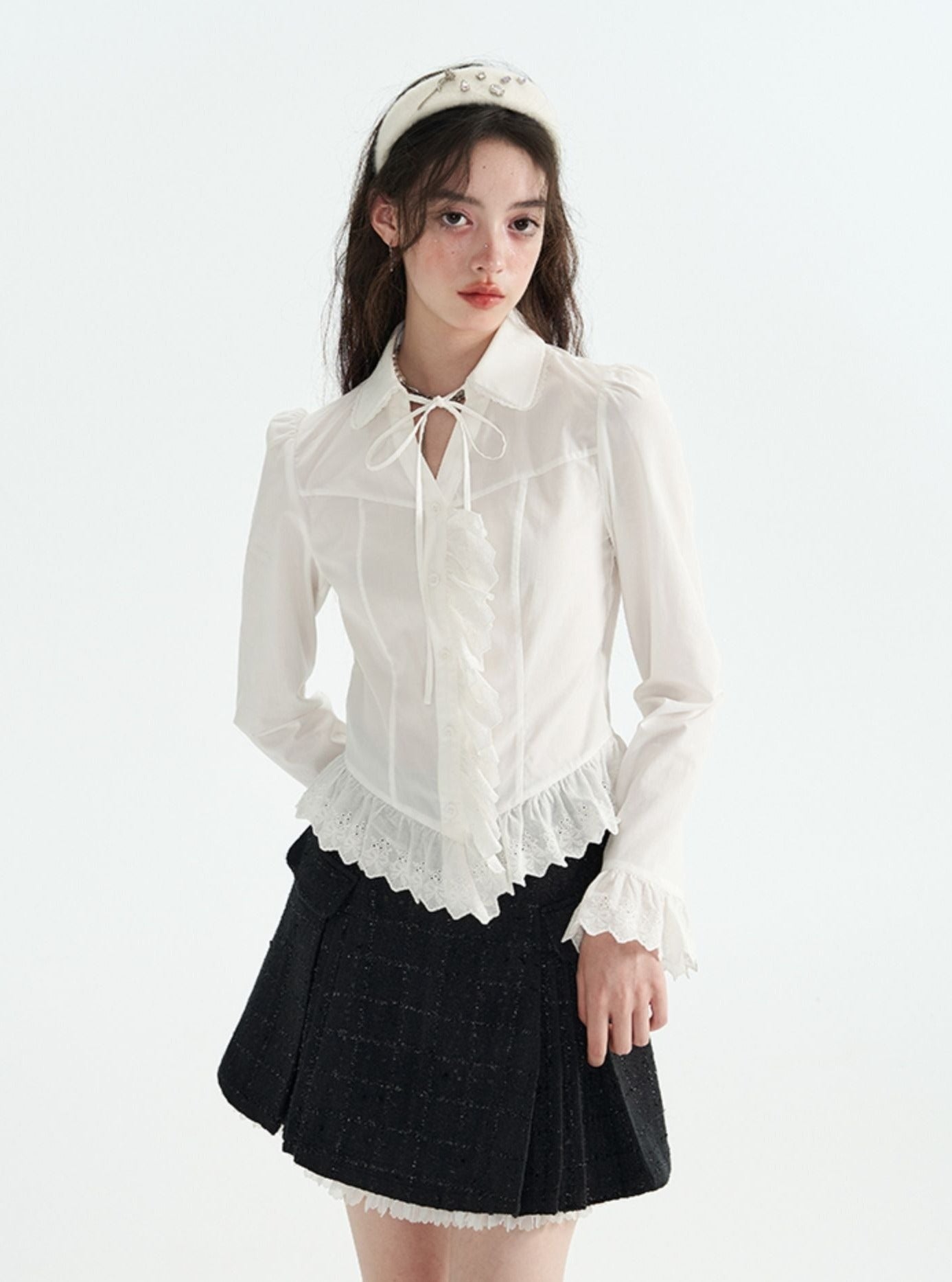 White V-neck lace Shirt