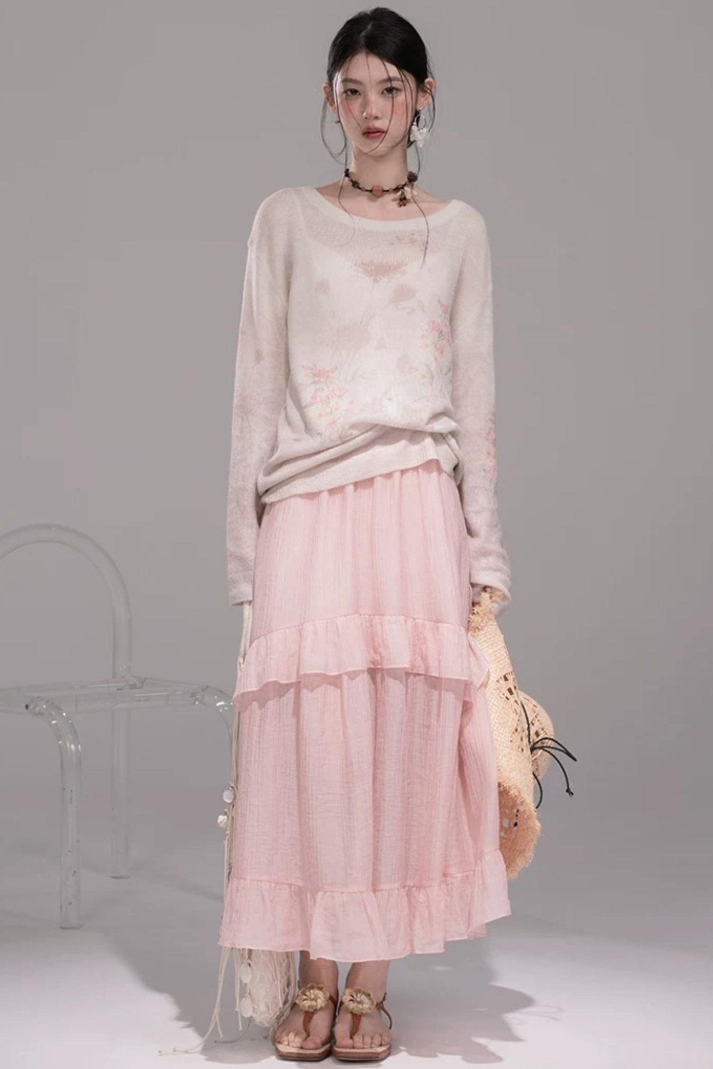 Pink Lyocell Pleated Skirt