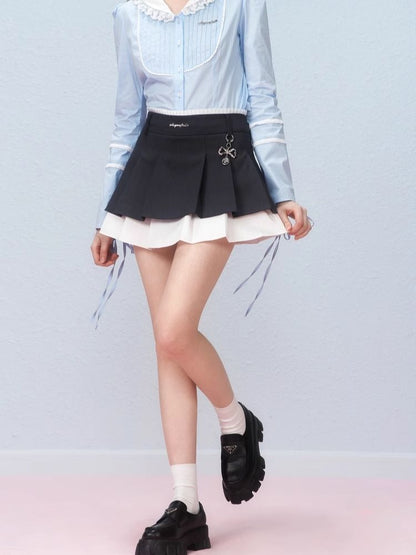 Irregular woven pleated skirt