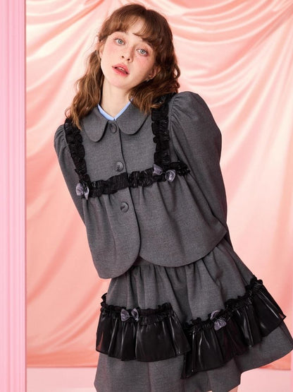 Half Skirt Bowknot Bubble Sleeve Set